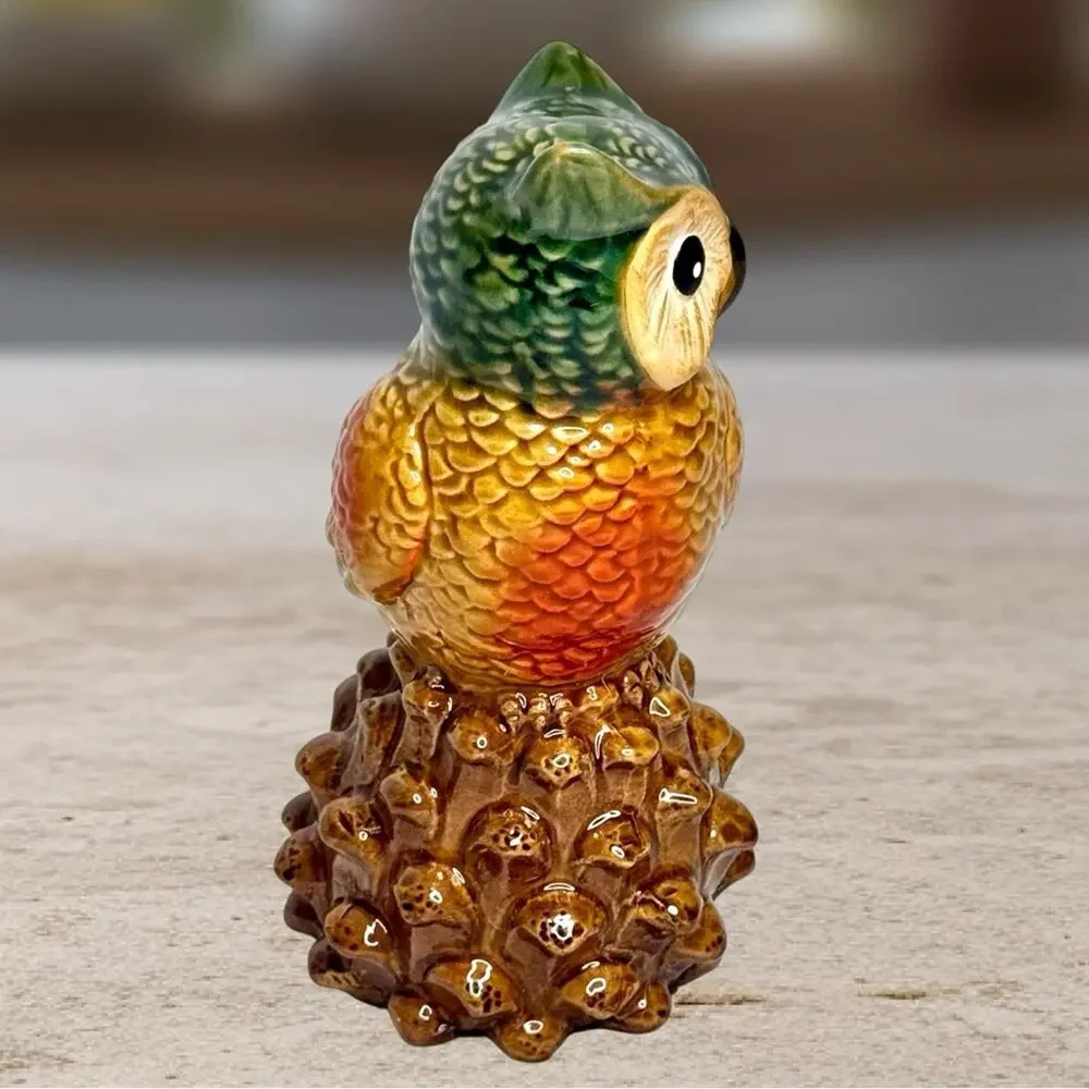 Pier 1 Imports Ceramic Pottery 8” Owl Figurine Woodland Acorn Decor Nature Boho